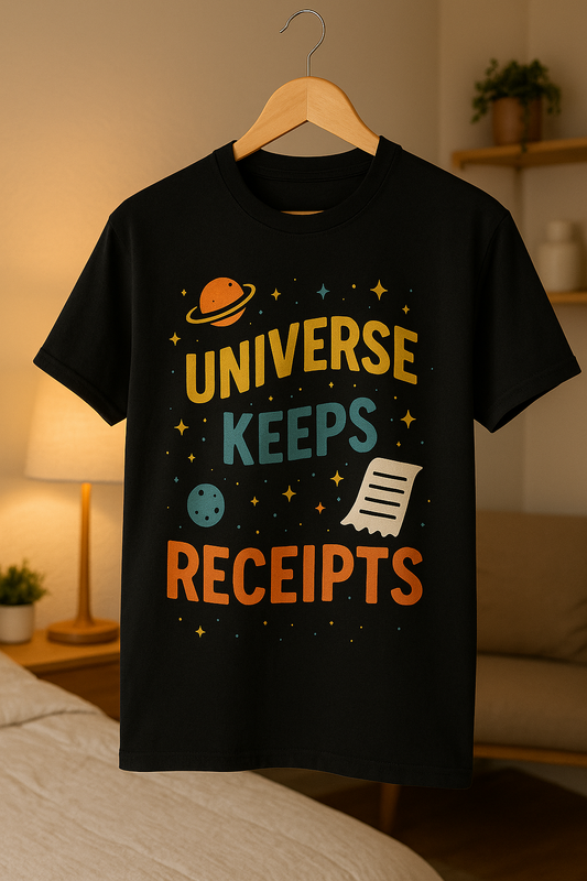 Universe Keeps Receipts – Men's Funky Cosmic Graphic T-Shirt