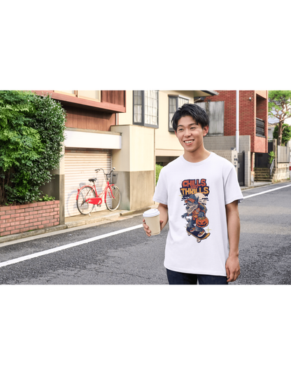 Men's Chills and Thrills Halloween Skater Wolf T-Shirt